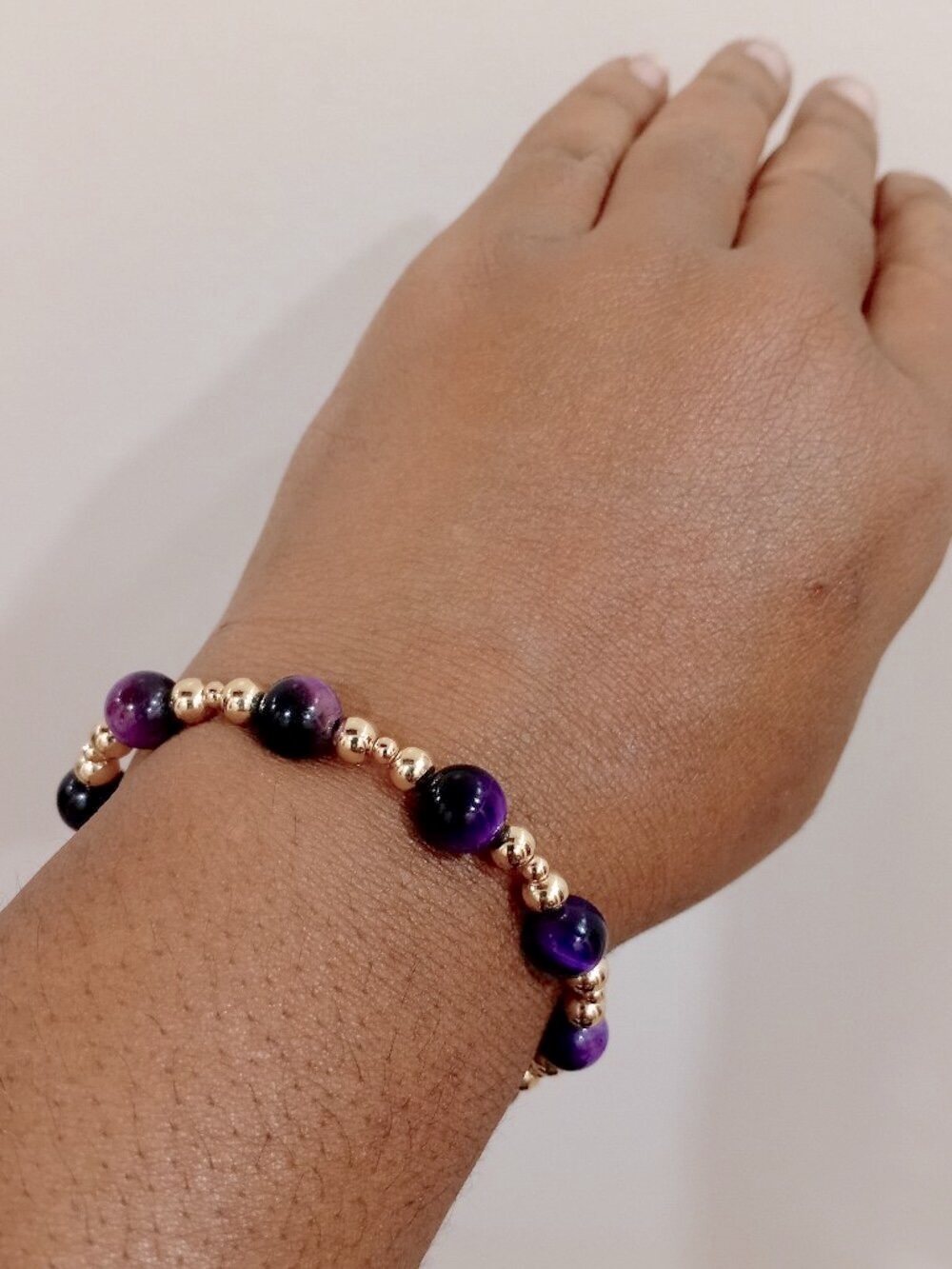 Purple Reign Purple Tiger's Eye Stretch Bracelet 14K Gold Filled Focus & Protect